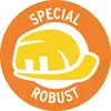 A yellow safety helmet with the words 'Special Robust' on an orange circle.