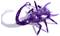 A toy scorpion made of transparent purple plastic, lying on a white surface, displays realistic details and shadows.