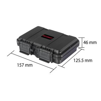 Small, black, rectangular case with red 'Photobest' logo. Dimensions: 157 mm length, 125.5 mm width, 46 mm height.