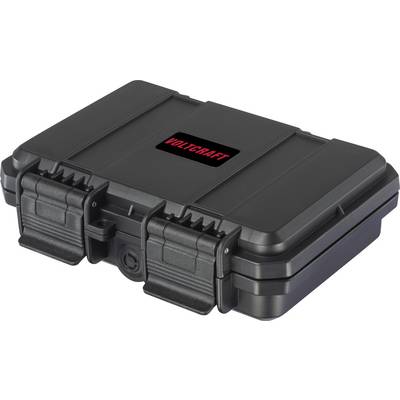 Black, robust plastic case with the 'VOLTCRAFT' logo on the lid, two fasteners on the front, suitable for protection and transportation.