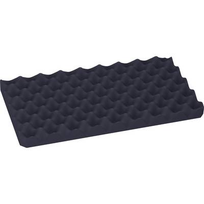 Black acoustic foam in egg carton structure for sound insulation.
