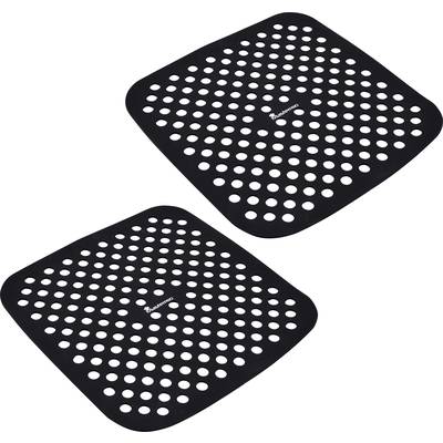 Two black non-slip silicone mats with white dots. Ideal for secure grip on surfaces.