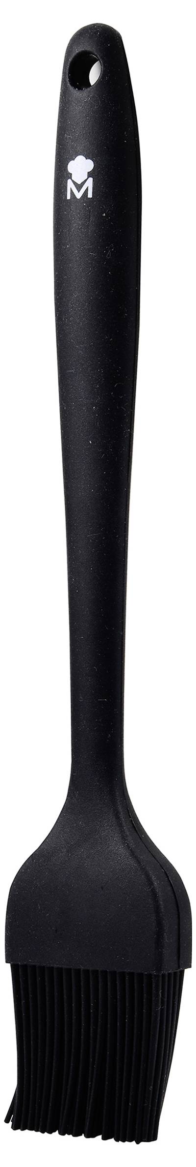 A black silicone basting brush with a long handle, perfect for baking or barbecuing.