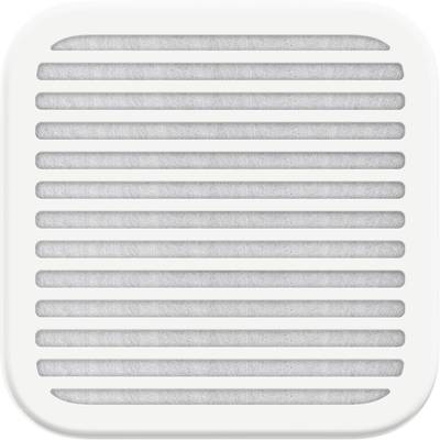 A rectangular, white ventilation duct with parallel horizontal slits, presumably for ventilation or air filtration.