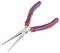 Long, red and blue pliers with narrow jaws, often used for precise gripping and bending work.