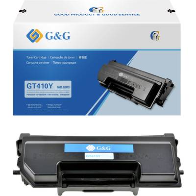 'Toner Cartridge GT410Y for 3,000 Pages, Compatible with Printer Models P2100DN, P2100DW, M2100N, M2100NW. Pictured on white packaging with blue and yellow accents.'
