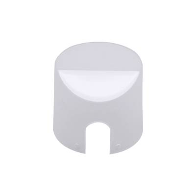 A white, curved plastic mounting bracket against a black background.