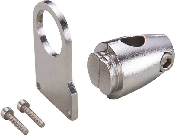 Metallic cabin door handle with mounting bracket and screws, suitable for sliding doors, in silver colour.