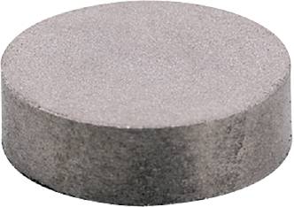 A flat, round, grey magnet.