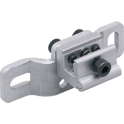 Metal chain link with a spring-loaded pin for locking. Ideal for mechanical engineering applications and robust connections.
