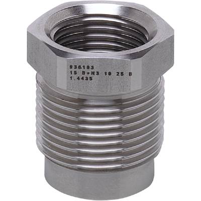 A silver metal threaded fastener with an imprinted serial number.