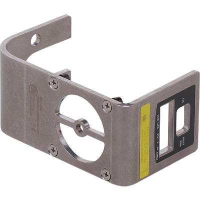 Metal mounting bracket with cut-outs and screw holes, likely for attaching mechanical or electronic components.