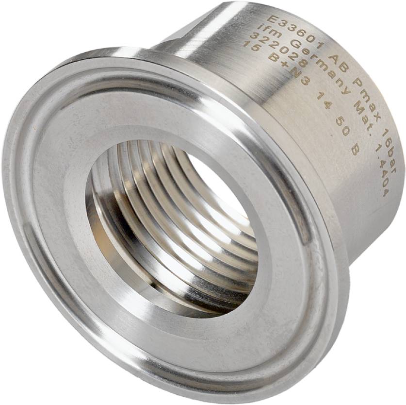Silver metal component with thread and technical engraving on the upper surface.