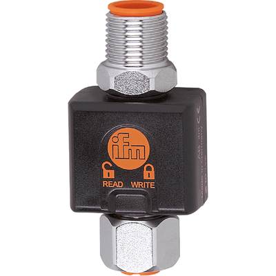 A black electronic device with an orange 'ifm' logo, beneath which are symbols for 'READ' and 'WRITE' with padlocks.