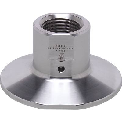 Metallic component with a cylindrical threaded extension on a circular base. Serial number and technical information engraved.