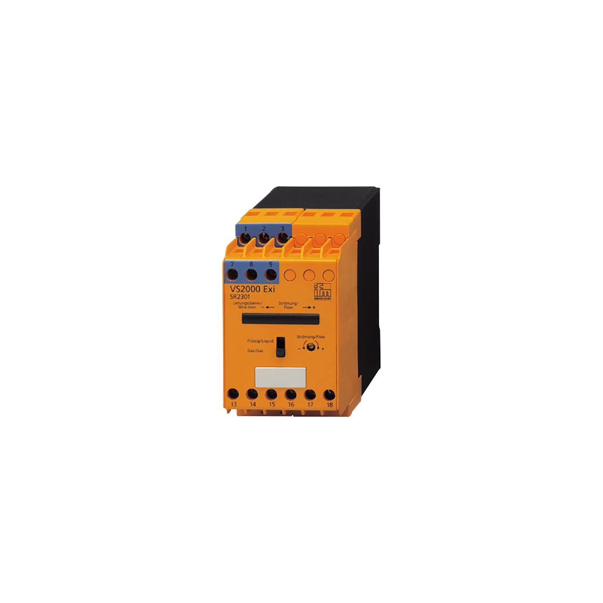 A yellow, rectangular electronic device with the inscription 'VLS2000 Exi'. It has various ports and switches on the front panel.