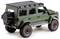 Toy off-road vehicle in olive green with a roof rack and spare wheel at the rear. Robustly designed, with chunky tyres.