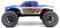 Remote-controlled car with large tyres and a blue and white bodywork, marked with the Abisma logo and number 02 on the side.