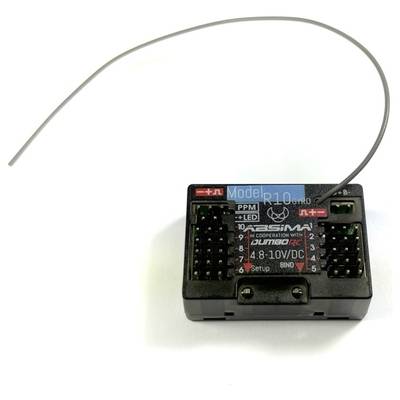 A radio receiver module 'Model R10 Pro' with multiple connections, an antenna, and LED indicators.
