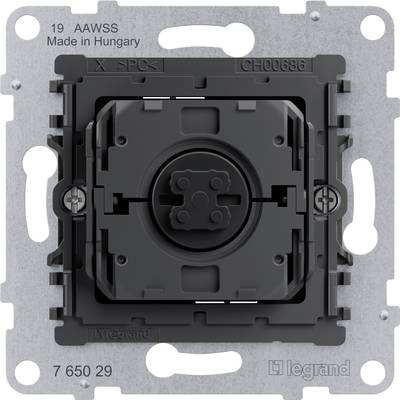 'Legrand' flush-mounted switch mechanism, grey, square, with screw fastening. Manufacturer's details: Made in Hungary.
