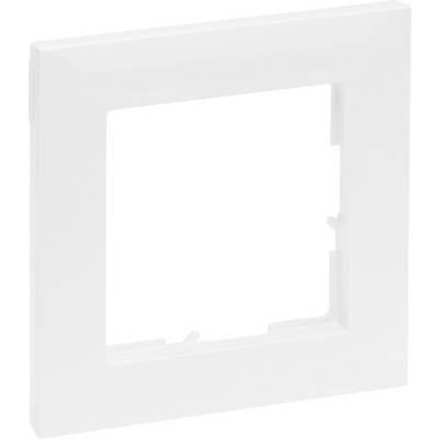 A white, square plastic frame for a light switch or socket.