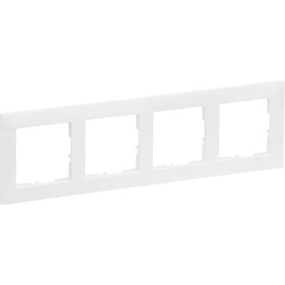 Four-gang frame in white plastic for electrical installations, suitable for installing switches or sockets.