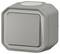Grey square switch with rounded edges, suitable for use in wet areas, marked with IP55.