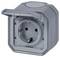 A grey, weatherproof socket with a cover, suitable for outdoor use.