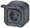 Socket with protective cover, suitable for outdoor use, weatherproof design.