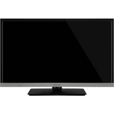 A modern flat-screen television with a black bezel on a rectangular stand, screen switched off.