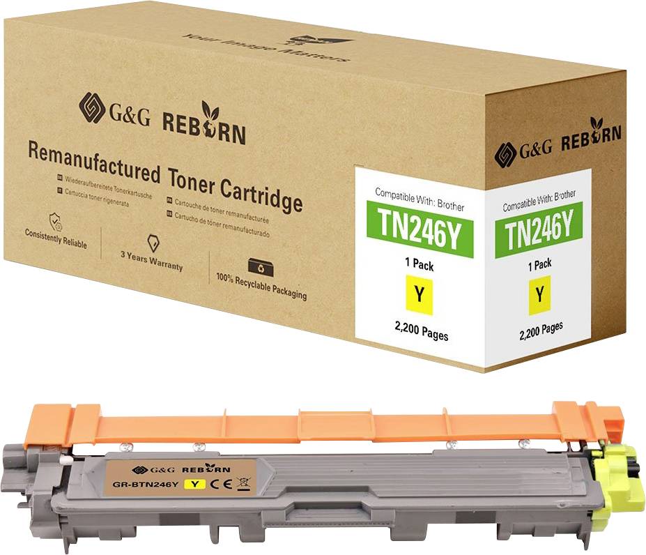 G&G Toner replaced Brother TN-246Y Compatible Yellow 2200 Sides Reborn remanufactured 21198