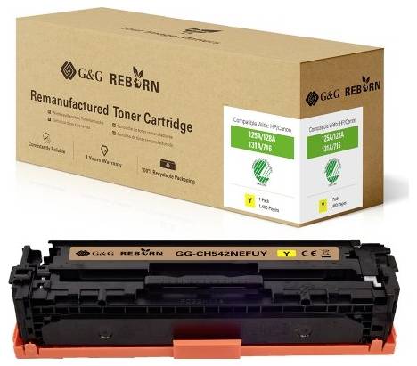 G&G Toner replaced HP, Canon 125A, 128A, 131X, 716Y, 731Y Compatible Yellow 1400 Sides Reborn remanufactured 21203
