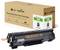 Black toner cartridge with packaging beside it. Packaging label reads: 'Remanufactured Toner Cartridge', compatible with HP 79A.