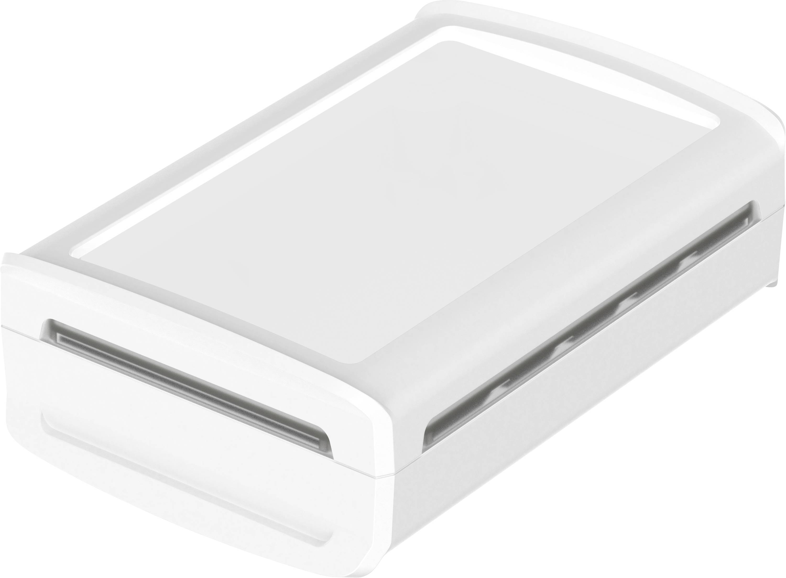 A white, rectangular sandwich maker with smooth edges. It is closed and shows no logos or brand markings.