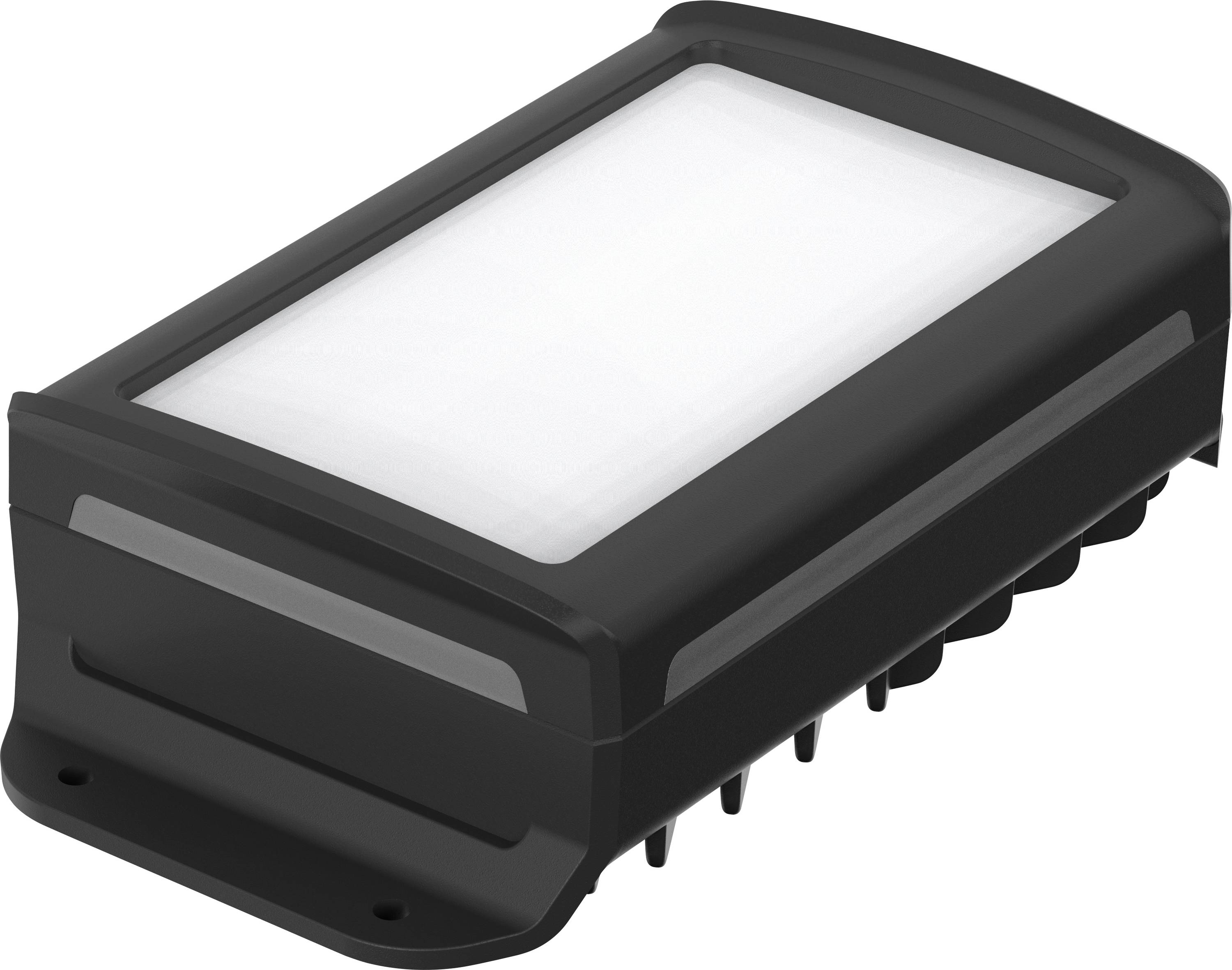 A rectangular, black LED light for outdoor use with a white cover, suitable for wall or ceiling mounting.