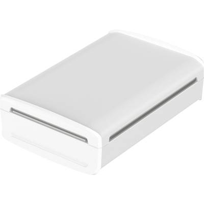 A white, rectangular plastic box with slightly rounded corners and a flat lid, suitable for storage.