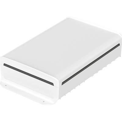 White, rectangular device with rounded corners and a black line on the side.