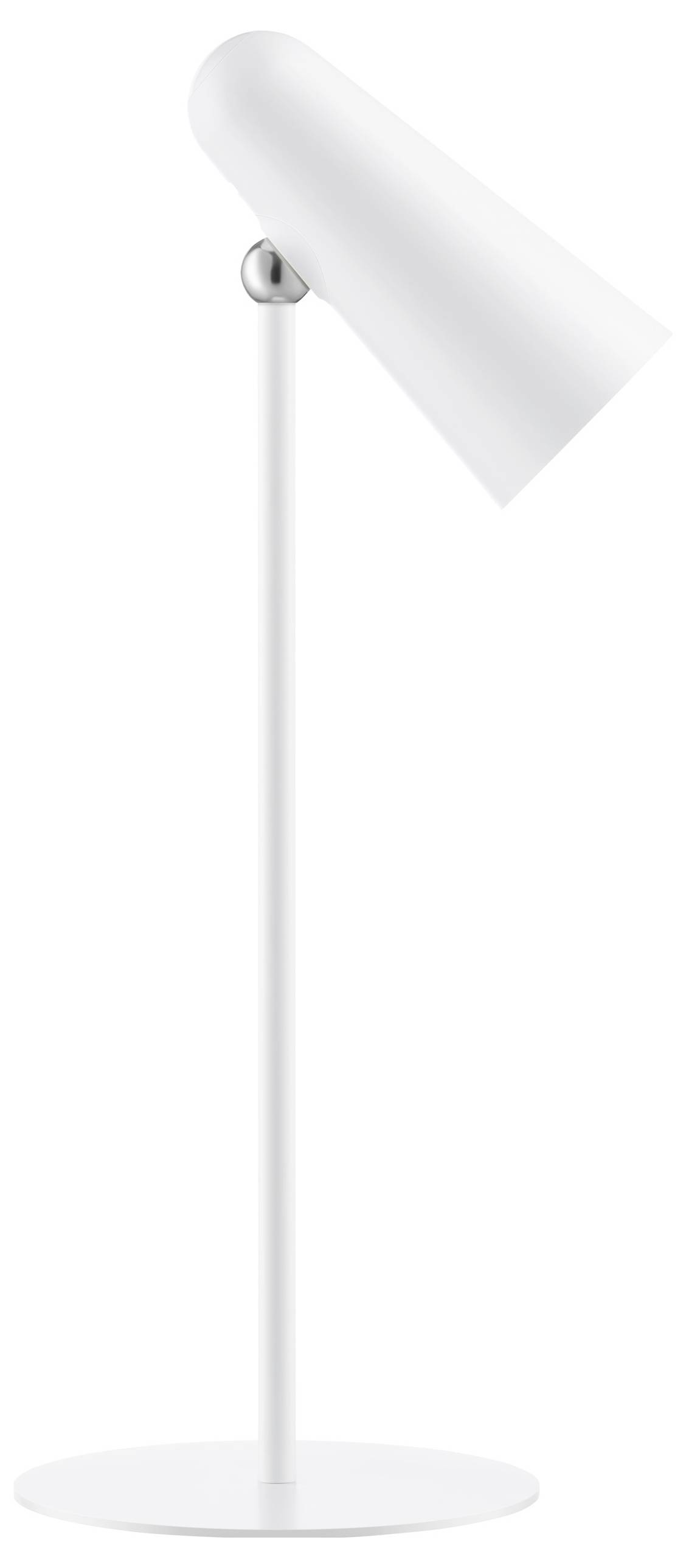 White table lamp with a slender, modern design, cylindrical shade and stable base. Ideal for minimalist interior decor.