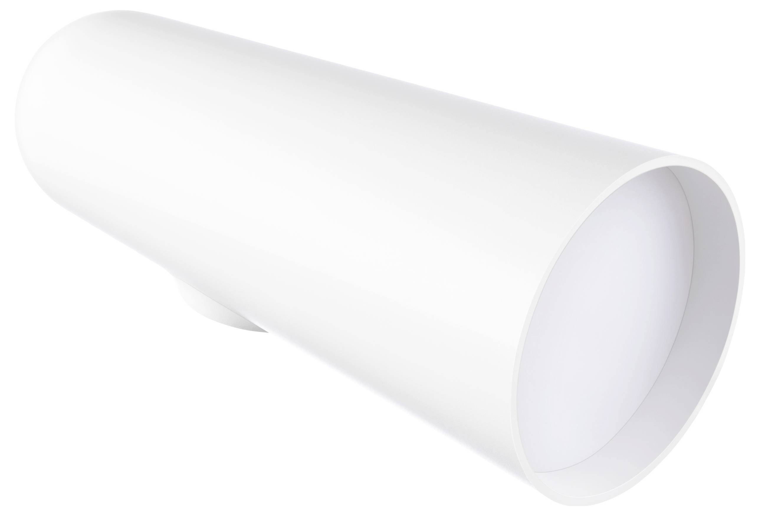 A white pipe with an open side, shown against a white background.