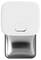 A white and silver automatic soap dispenser with a simple, modern design.