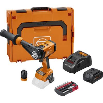 Cordless Drill Set: Orange-Black Cordless Drill with Carry Case, Charger, Two Batteries, Bit Set and Auxiliary Handle.
