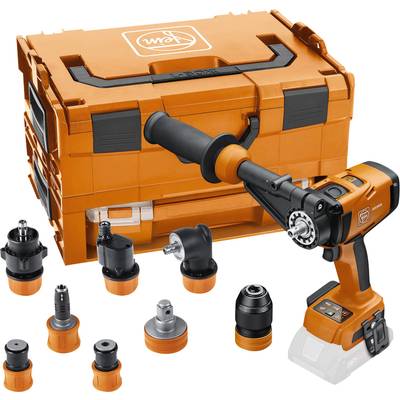 Cordless drill with multiple attachments and carrying case. Ideal for versatile screwing and drilling applications.