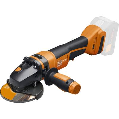 Battery-powered angle grinder with black and orange housing, suitable for grinding and cutting various materials.