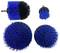 Four brush attachments in various shapes and sizes. They have blue bristles and black details, suitable for power drills.
