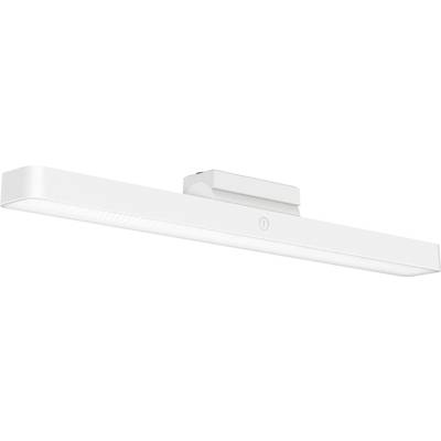 White, elongated LED light fitting with a rectangular design, suitable for ceiling mounting to provide uniform illumination of rooms.