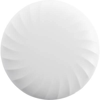 A round, white object with a spiral pattern; possibly a LED ceiling light or a decorative ceiling fitting.