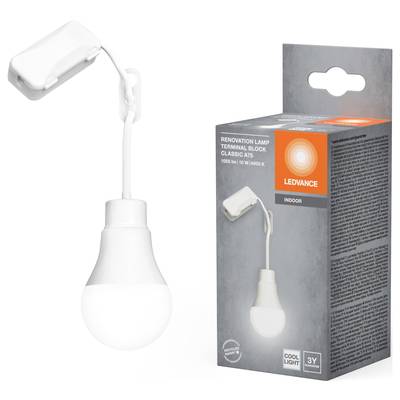 A LED lamp with a connection block beside its packaging, labelled as 'Renovation Lamp Classic A' for interior use.