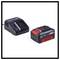Charger and battery for tools. Both are black with red details. The battery is marked with '4.0 Ah'.