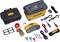 A Fluke multimeter set with accessories: yellow-black multimeter, cables, clamps, two carry cases and a torch.