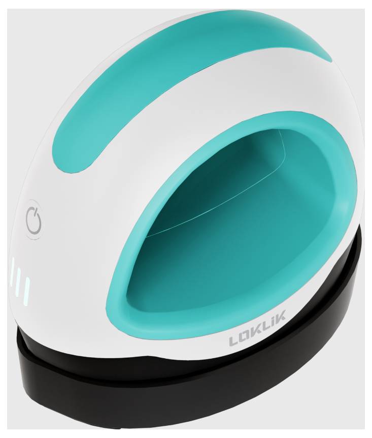 A modern, compact kitchen appliance with white and turquoise design, suitable for quick food preparation.